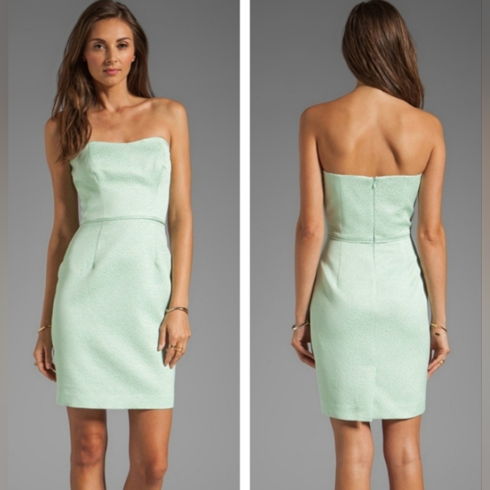 Shoshanna Strapless Mint and Gold Dress
